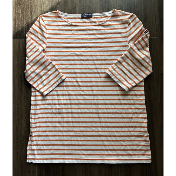 Saint James L'Atelier Women's Orange And White Striped Designer Blouse Small - Picture 8 of 12